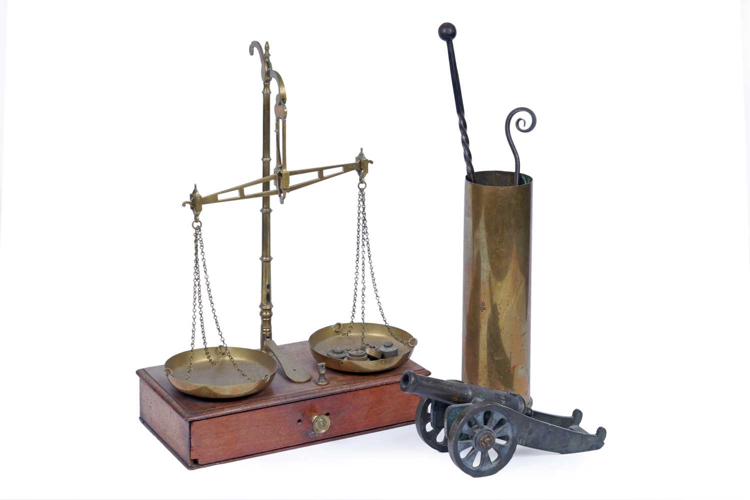 Lot 475 - A set of 19th Century brass scales; and other items
