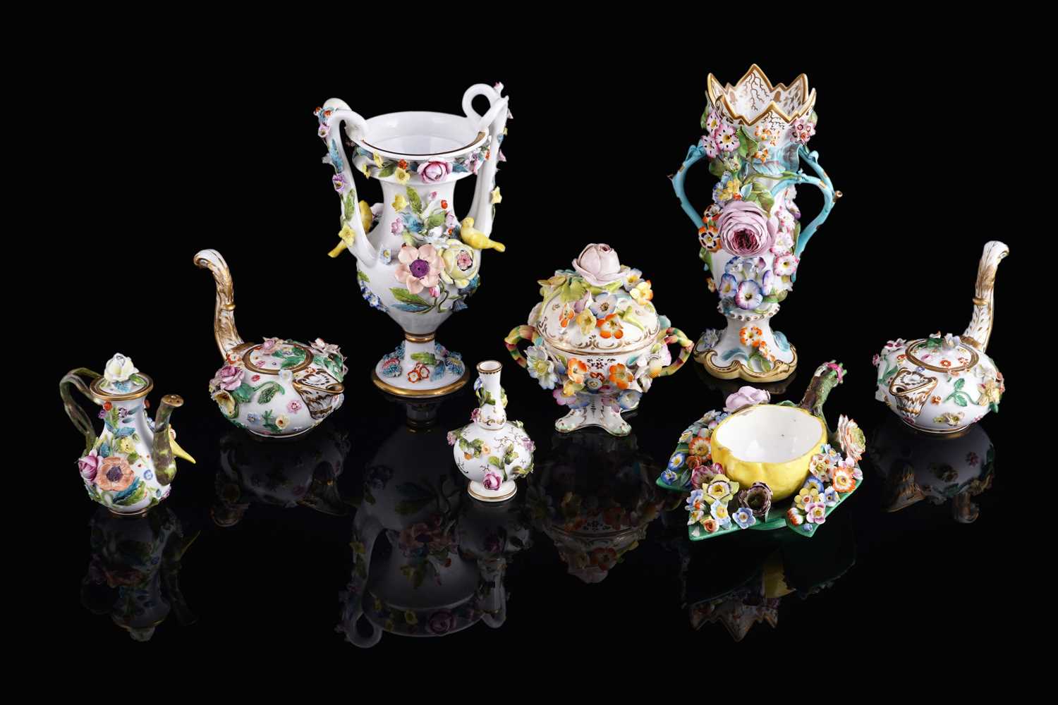Lot 433 - A group of encrusted porcelain including Derby