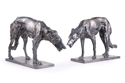 Lot 485 - A pair WMF Silvered bronze Borzoi