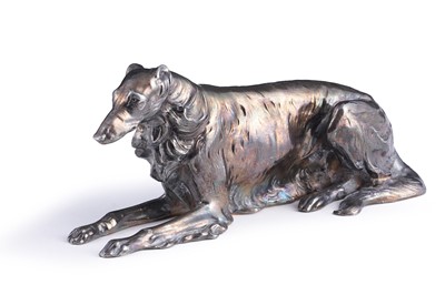 Lot 484 - A silvered spelter Borzoi