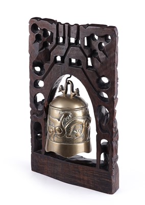 Lot 349 - A Chinese cast bronze bell and stand