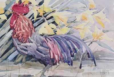 Lot 395 - Mary Ann Rogers - Cockerel and daffodils | watercolour