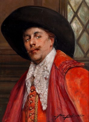 Lot 235 - Alex De Andreis - Portrait of a Cavalier in red | oil