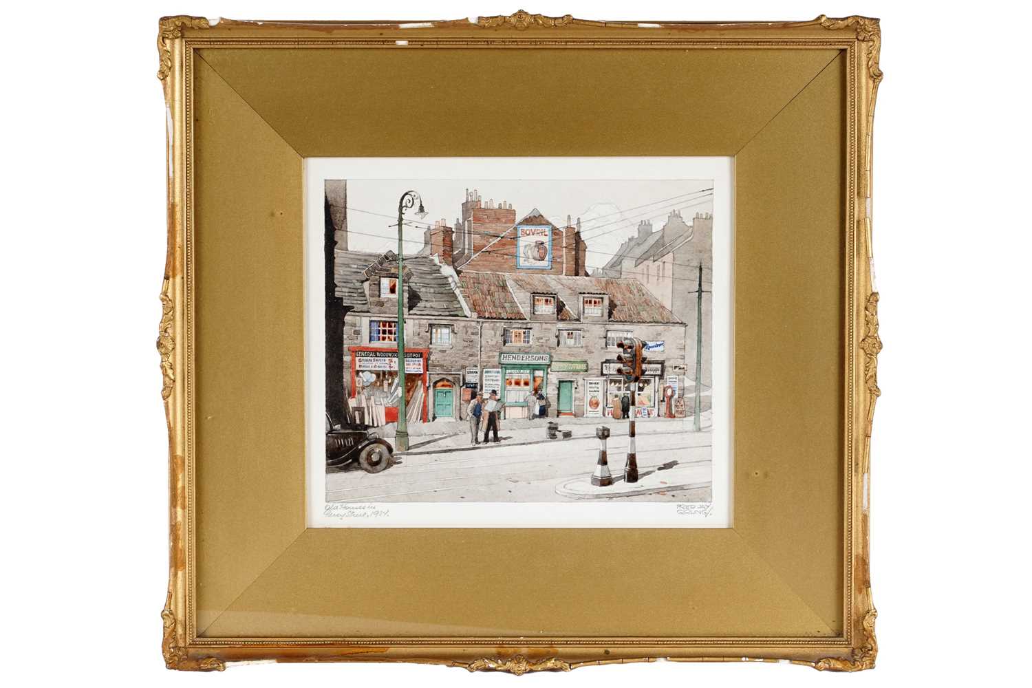 Lot 274 - Fred Jay Girling - Old Houses in Percy Street, 1934 | watercolour