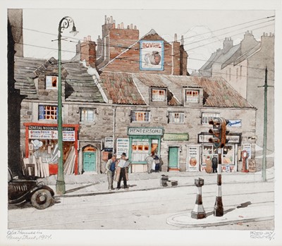 Lot 274 - Fred Jay Girling - Old Houses in Percy Street, 1934 | watercolour