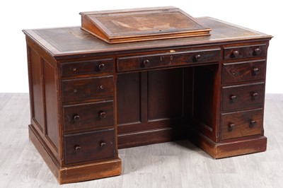 Lot 36 - A Victorian mahogany partner's kneehole pedestal desk; and a writing slope