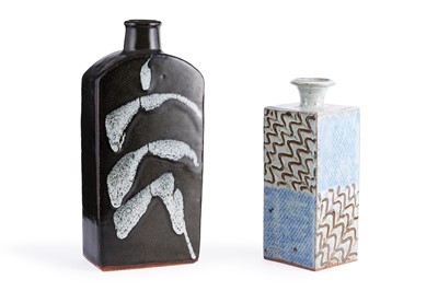Lot 40 - Two studio pottery bottle vases