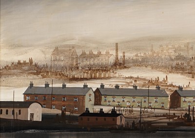 Lot 86 - Brian Shields 'Braaq' - Northern industrial landscape with trawler boats | oil