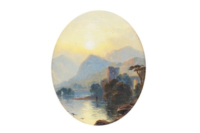 Lot 213 - George Blackie Sticks - Mountainous landscape with castle ruins | oil