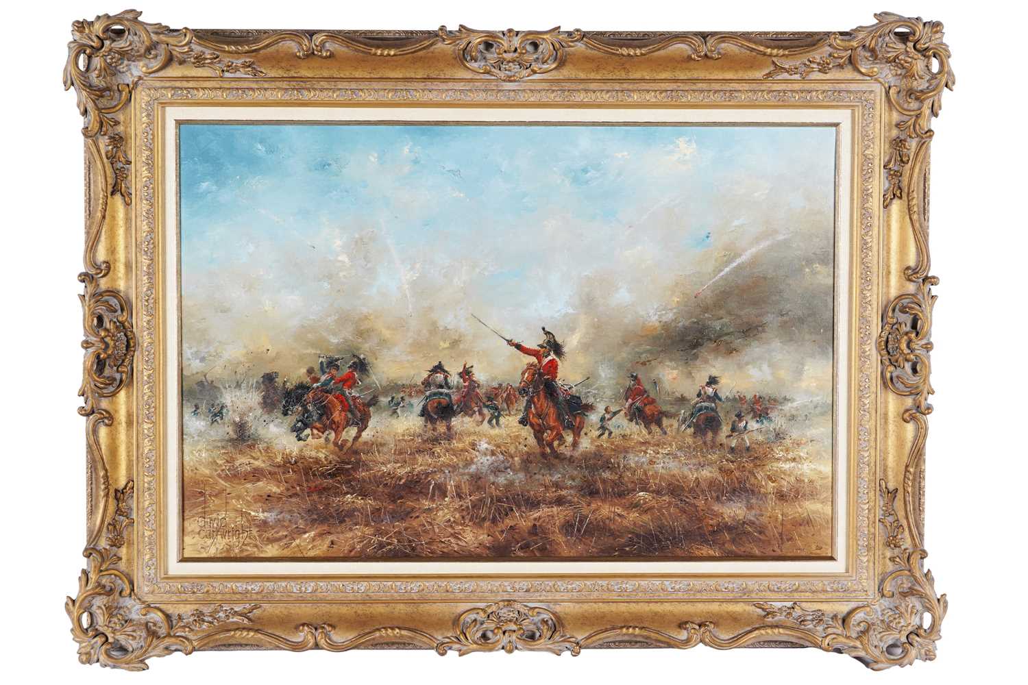 Lot 259 - David Cartwright - Give Them Steel, 1st Kings Dragoon Guards at Waterloo 1815 | oil