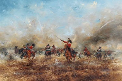 Lot 259 - David Cartwright - Give Them Steel, 1st Kings Dragoon Guards at Waterloo 1815 | oil