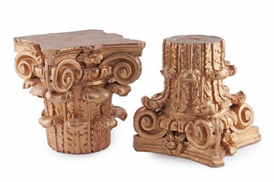 Lot 206 - A pair of late 19th Century carved and gilded Corinthian pine column capitals