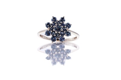 Lot 218 - A contemporary sapphire flower pattern ring