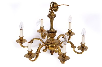 Lot 195 - A substantial brass six-branch chandelier