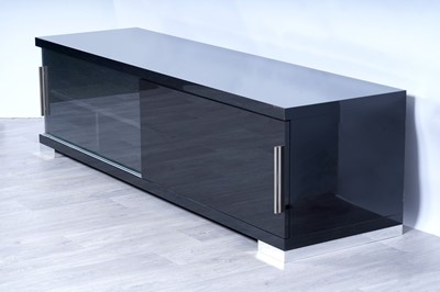 Lot 56 - A contemporary gloss-black and chrome-mounted TV cabinet