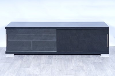 Lot 56 - A contemporary gloss-black and chrome-mounted TV cabinet