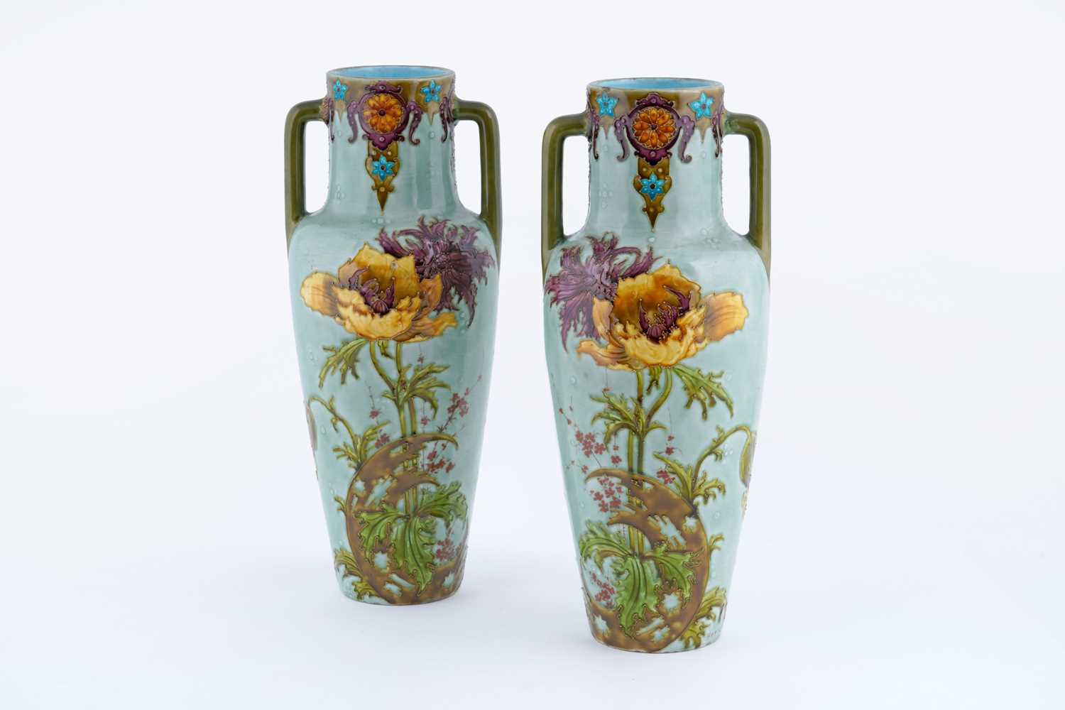 Lot 464 - Pair of Sevres Barbotine art pottery vases