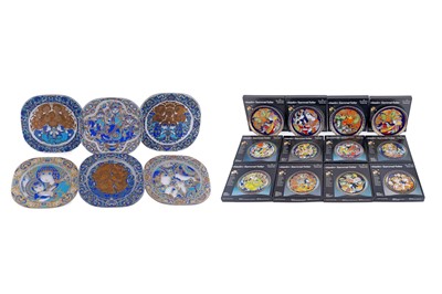 Lot 319 - Bjorn Wiinblad for Rosenthal: a set of six glass Christmas plates; and Aladin collectors' plates