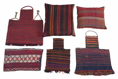 Lot 90 - Three single sided carpet saddle bags; and other soft furnishings