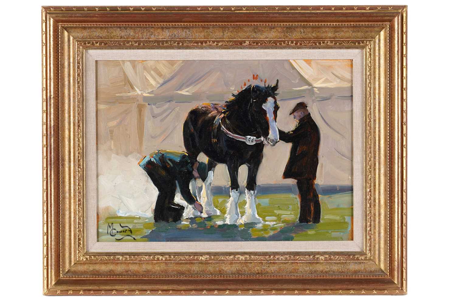 Lot 256 - Malcolm Coward - Shire Horse inspection | oil