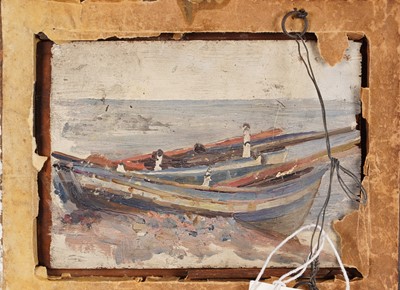 Lot 202 - Isa Jobling - Boy on a boat, (with study of fishing boats verso) | oil