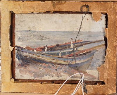 Lot 202 - Isa Jobling - Boy on a boat, (with study of fishing boats verso) | oil