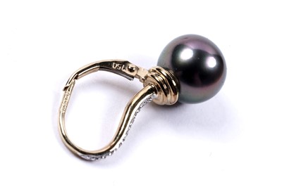 Lot 83 - A pair of black cultured pearl and diamond earrings