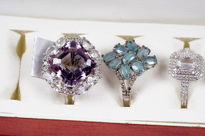 Lot 89 - Contemporary gemstone and silver rings retailed by Gemporia and others