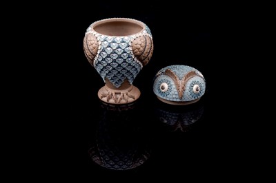 Lot 443 - A Doulton Lambeth Silicon-Ware owl jar and cover