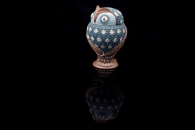 Lot 443 - A Doulton Lambeth Silicon-Ware owl jar and cover