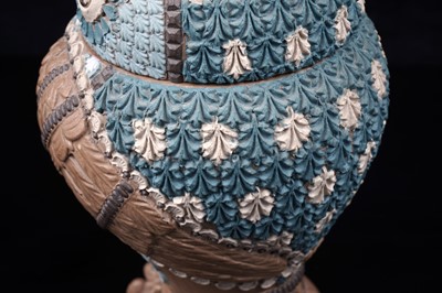 Lot 443 - A Doulton Lambeth Silicon-Ware owl jar and cover