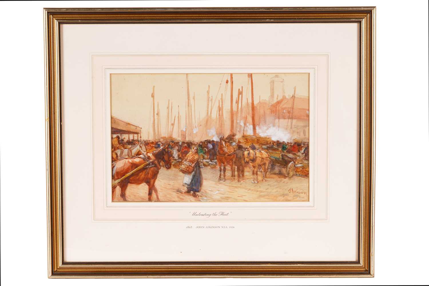 Lot 210 - John Atkinson - Unloading the Fleet | watercolour