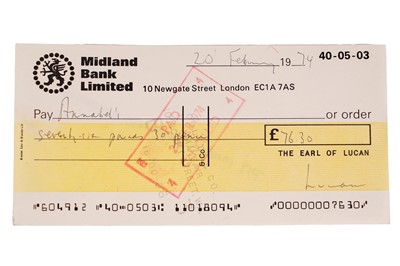Lot 421 - A Midland Bank Limited cheque, signed by 'Lord Lucan'