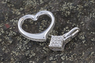 Lot 230 - A contemporary diamond pendant; and a 9ct white gold love heart pattern pendant