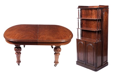 Lot 638 - A Victorian wind-out dining table; and a mahogany chiffonier