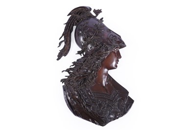 Lot 479 - After Emile Pinado, French (1840-1916): a substantial bronze profile portrait plaque of Minerva