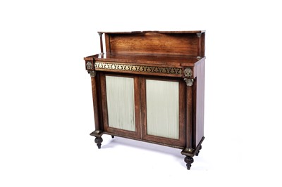Lot 641 - In the manner of Gillows: A Regency brass inlaid rosewood and ebony chiffonier
