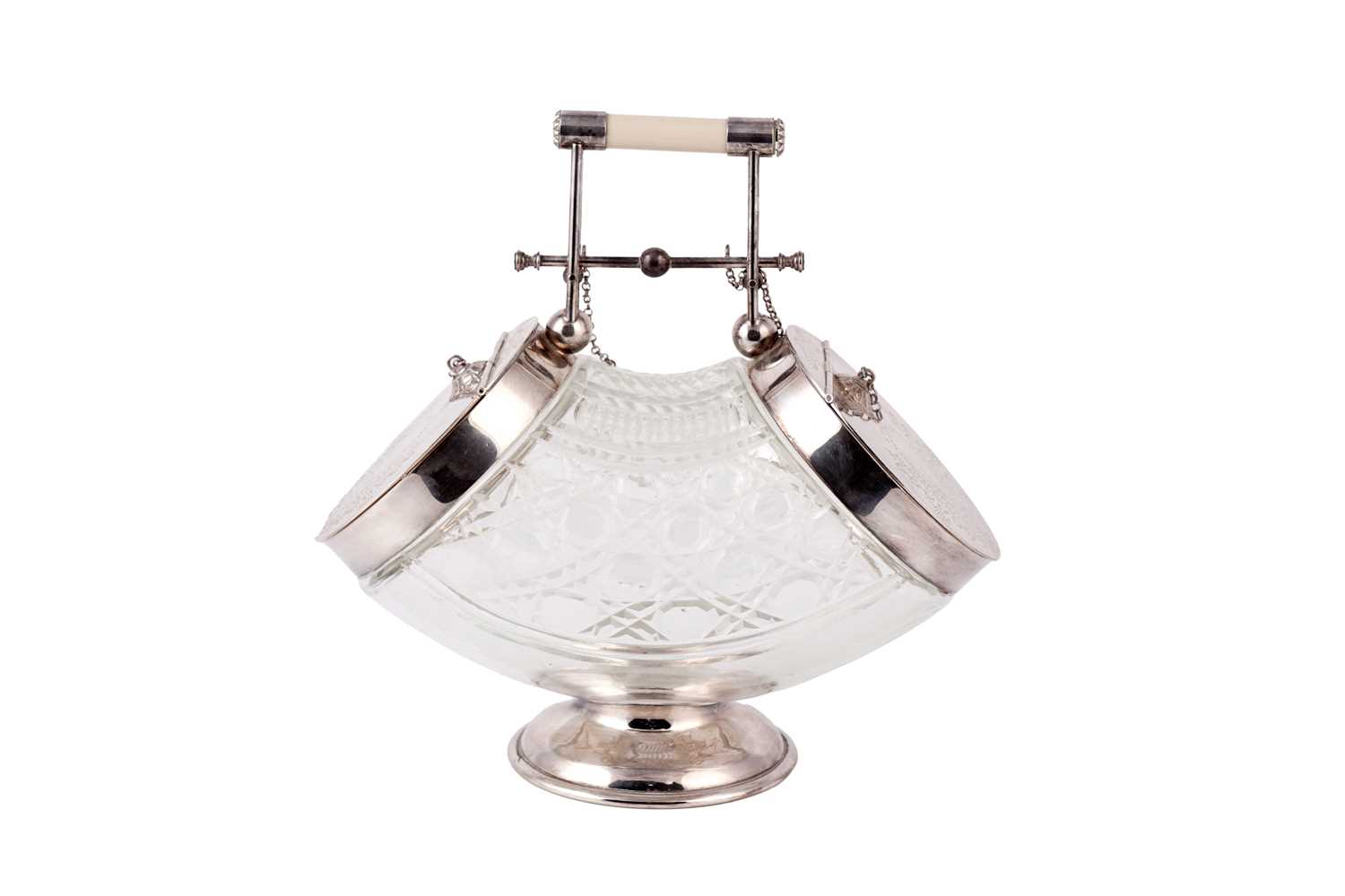 Lot 488 - R&D Ltd: a Victorian EPNS and cut glass double-sided biscuit barrel