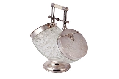Lot 488 - R&D Ltd: a Victorian EPNS and cut glass double-sided biscuit barrel