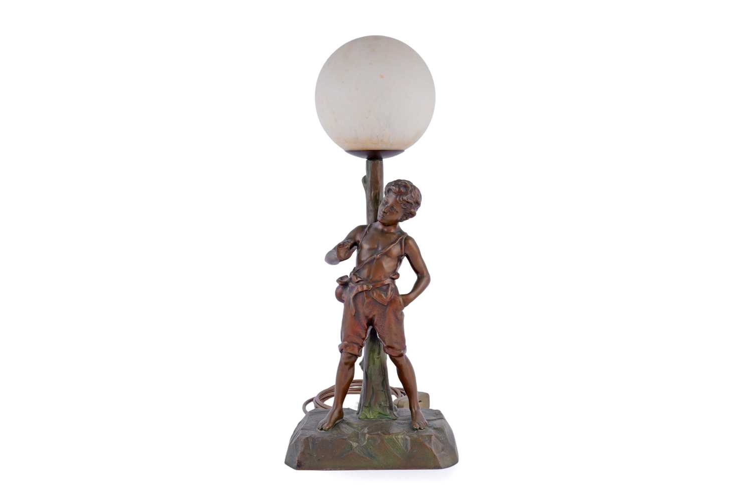 Lot 492 - An Art Deco bronzed metal table lamp with Peter Pan figure