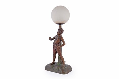 Lot 492 - An Art Deco bronzed metal table lamp with Peter Pan figure