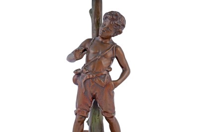 Lot 492 - An Art Deco bronzed metal table lamp with Peter Pan figure