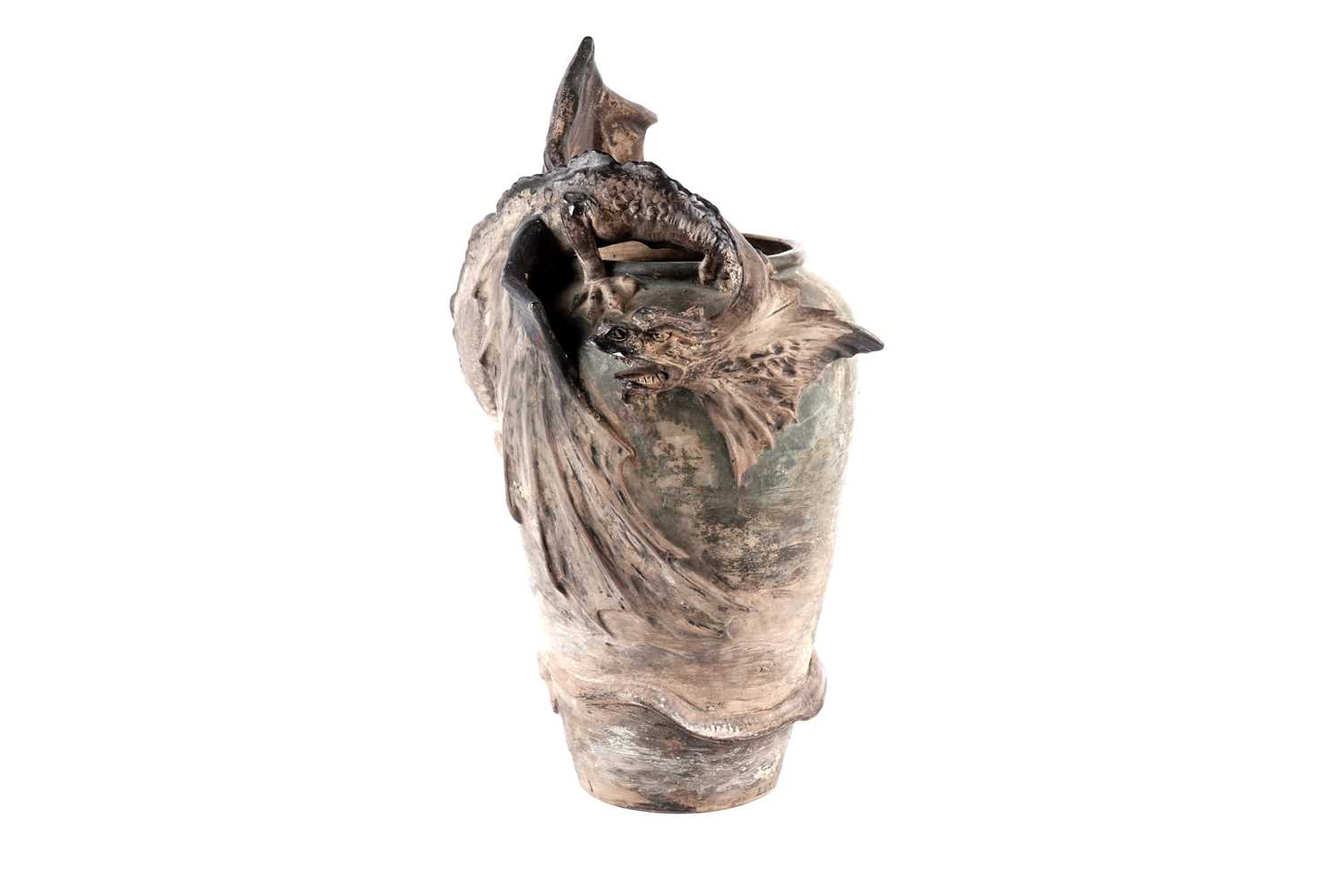 Lot 450 - Manner of Eduard Stellmacher: a Czechoslovakian earthenware dragon vase