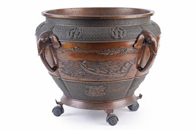 Lot 364 - A large Japanese bronze jardiniere
