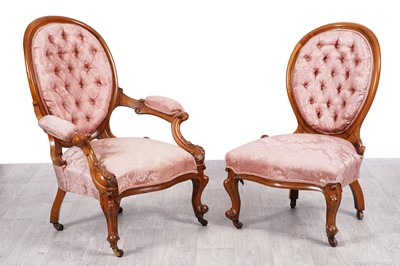 Lot 73 - A Victorian walnut pair of chairs