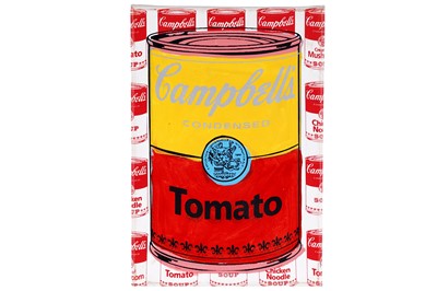 Lot 108 - Steve Kaufman Campbell's Tomato Soup (yellow & red) | mixed media
