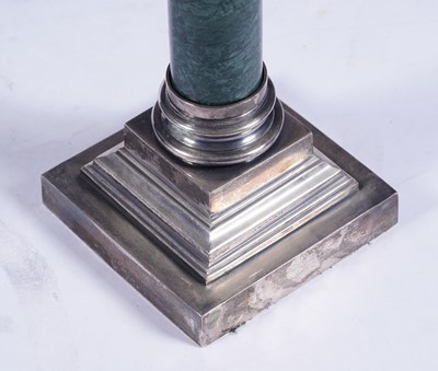Lot 493 - A green marble and silver-plated Corinthian column table lamp