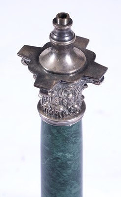 Lot 493 - A green marble and silver-plated Corinthian column table lamp