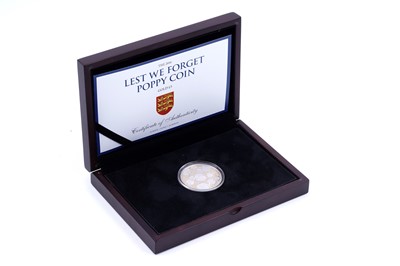 Lot 52 - Elizabeth II 22ct gold Lest We Forget Five-Pound Proof Poppy Coin