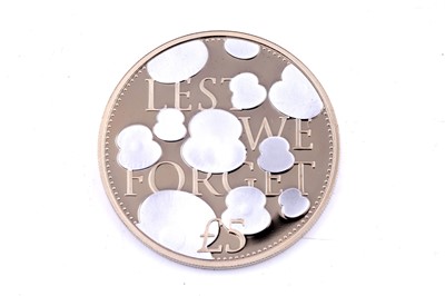 Lot 52 - Elizabeth II 22ct gold Lest We Forget Five-Pound Proof Poppy Coin